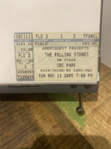 Photo of a ticket for The Rolling Stones concert from 2005